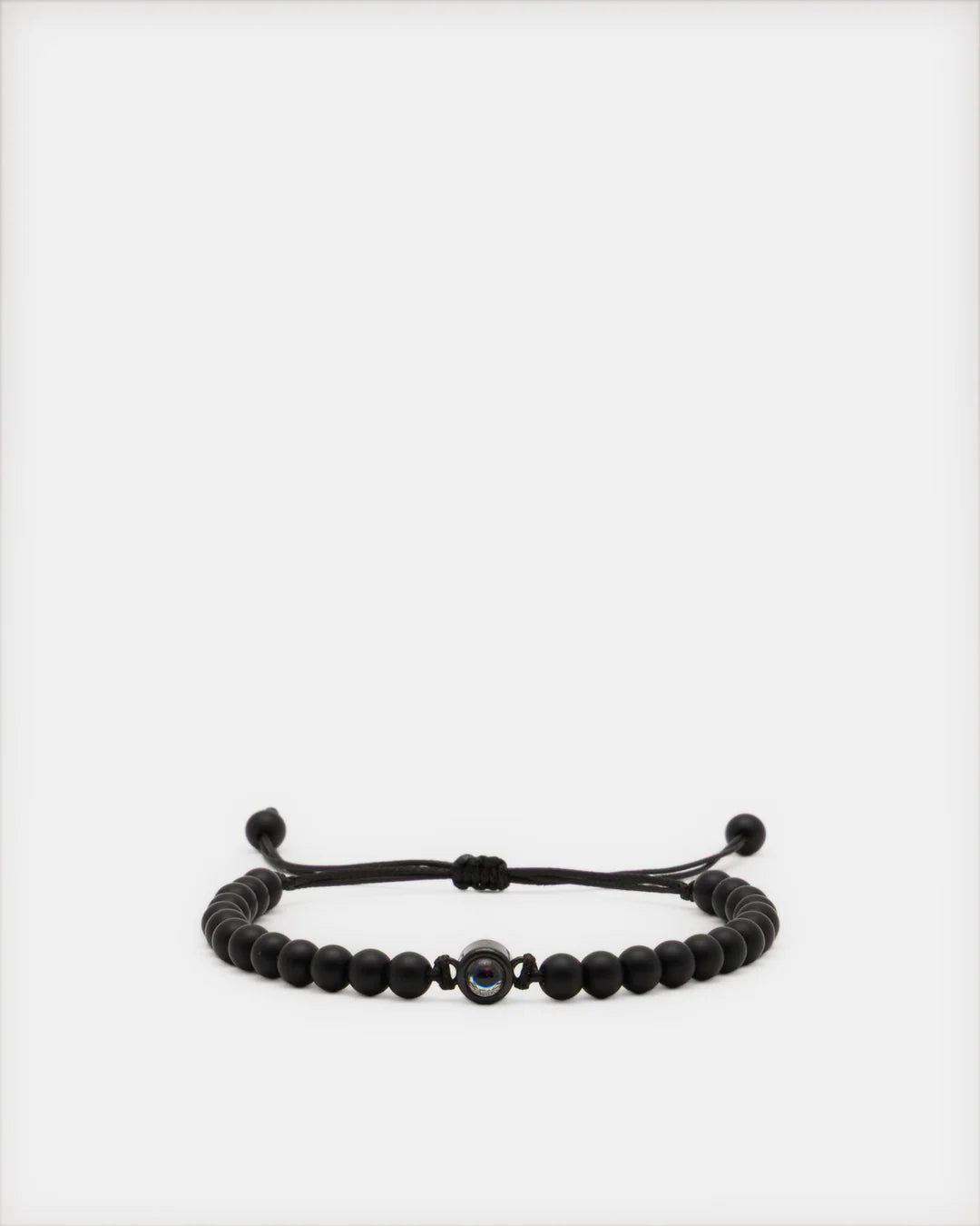 Bracelet pierre naturelle Onyx noir avec perle projection photo personnalisée et cordon réglable