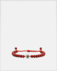 Bracelet pierre naturelle Jaspe rouge avec perle projection photo argentée et cordon réglable