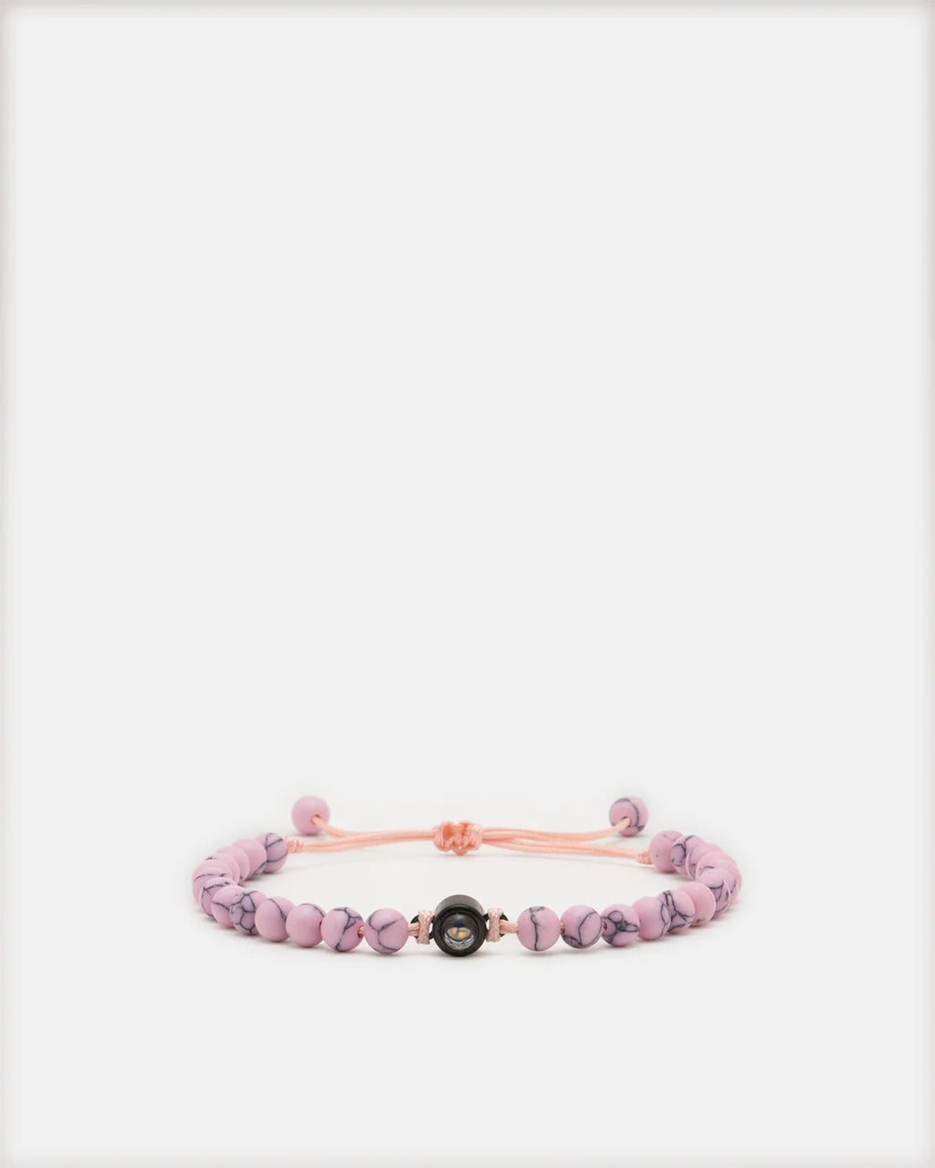 Bracelet pierre naturelle Pétale rose avec perle projection photo personnalisée et cordon réglable