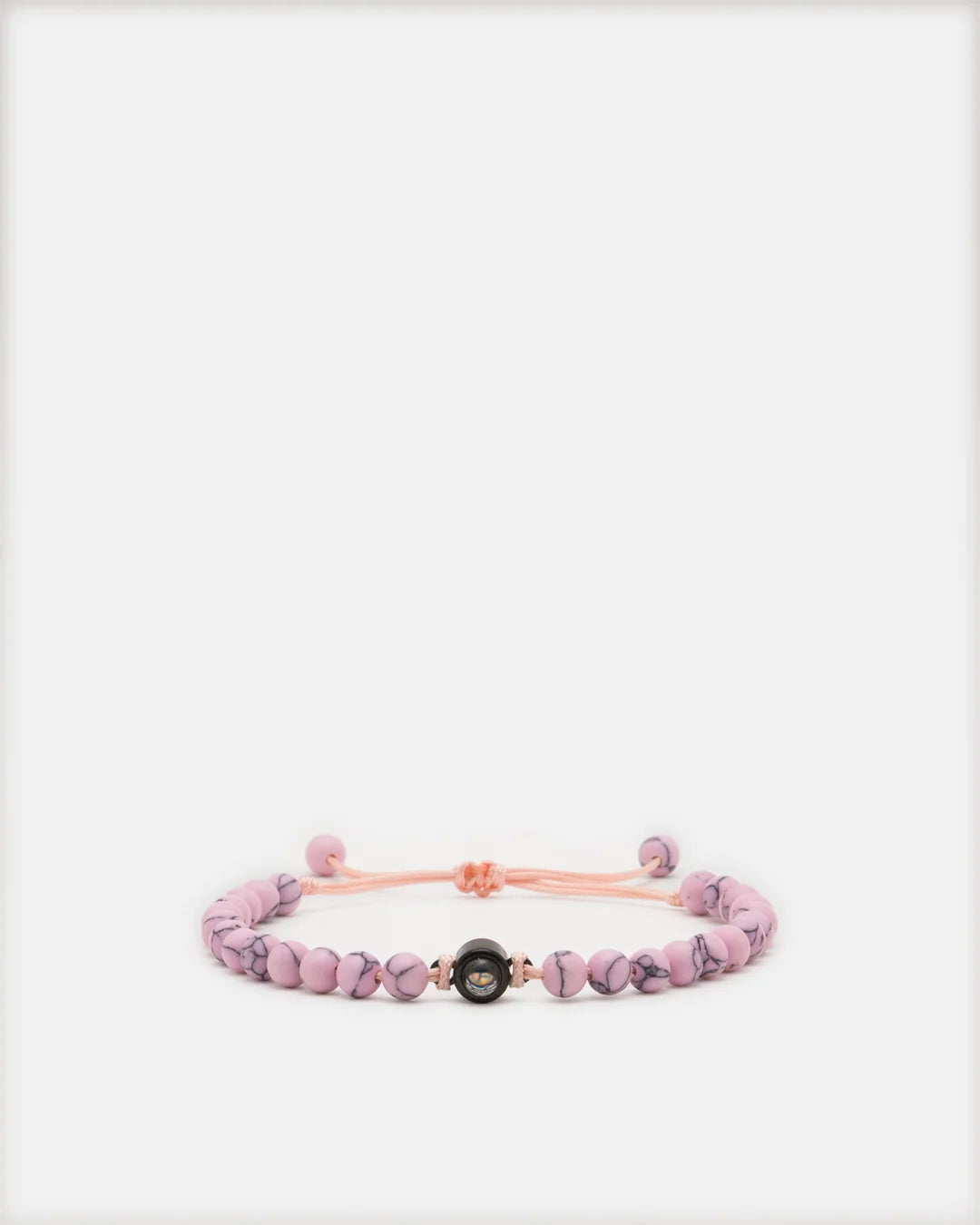 Bracelet pierre naturelle Pétale rose avec perle projection photo personnalisée et cordon réglable