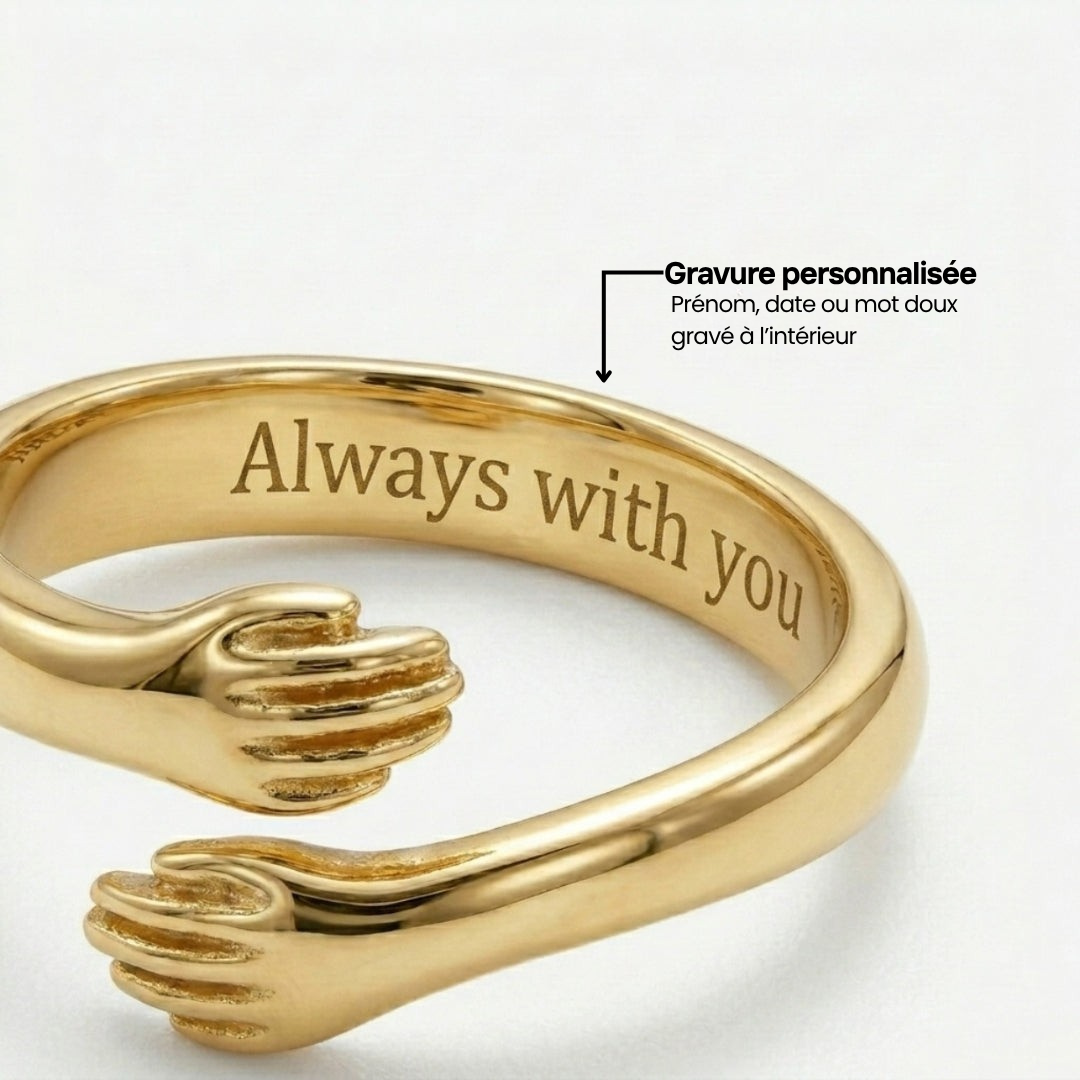 Bague gravée à l'intérieur : prénom, date ou mot doux, ici Always with you sur une bague câlin dorée