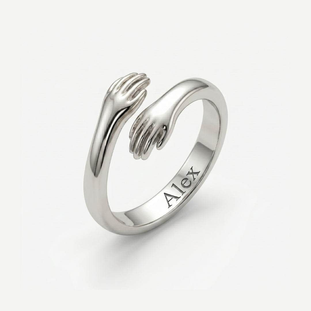 Bague câlin argentée personnalisée, prénom Alex gravé à l'intérieur