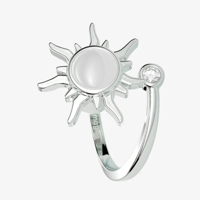 Bague anti-stress Akira argentée en forme de soleil, anneau ouvert réglable