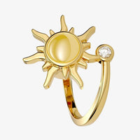 Bague anti-stress Akira dorée en forme de soleil, pierre centrale qui tourne, anneau ouvert ajustable