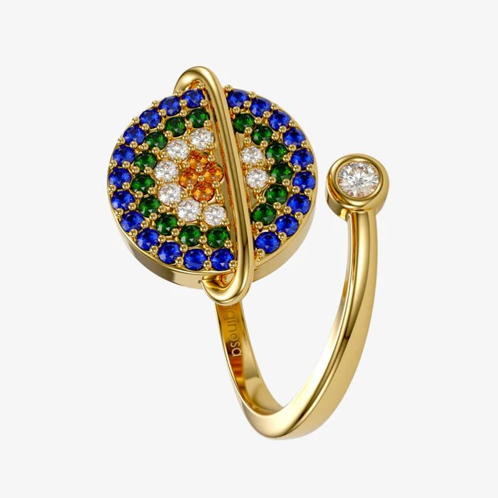 Bague anti-stress Galaxie dorée, planète de zircons colorés, anneau ouvert ajustable