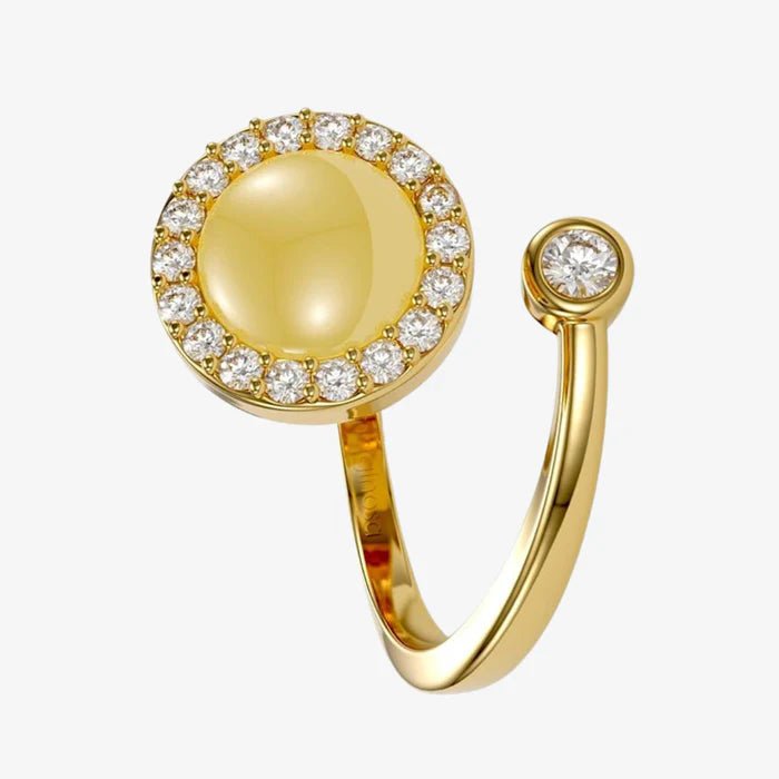Bague anti-stress Œil de chat dorée, pierre ronde entourée de strass, anneau ouvert ajustable