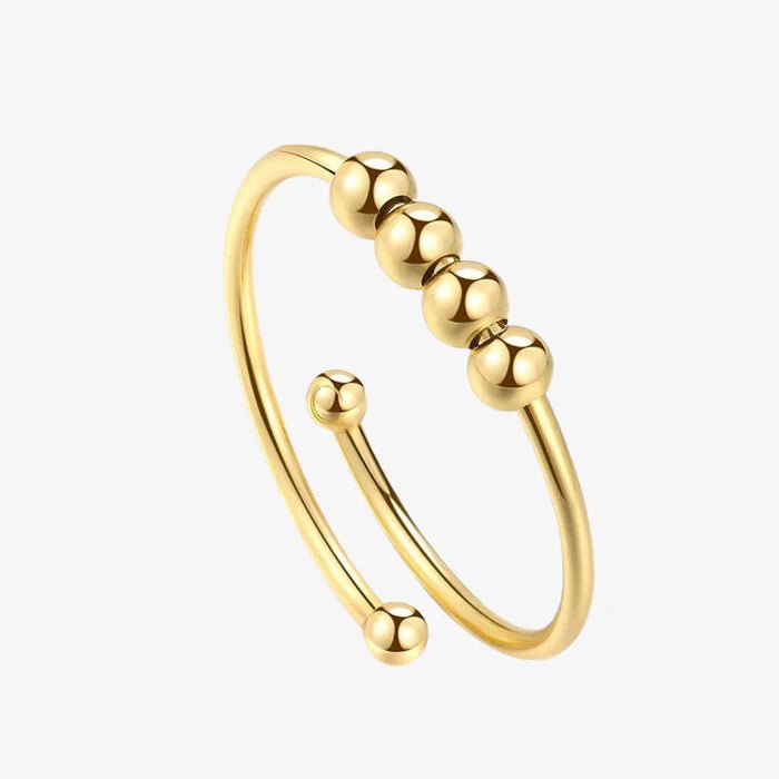 Bague anti-stress Séléné dorée à perles mobiles, anneau fin ajustable