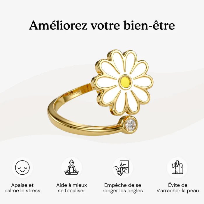 Bague Anti-Stress Tournante Pour Femme - Forme Tournesol Avec Strass - Réglable, En Cuivre Et Oxyde De Zirconium - Cadeau Relaxation - 8