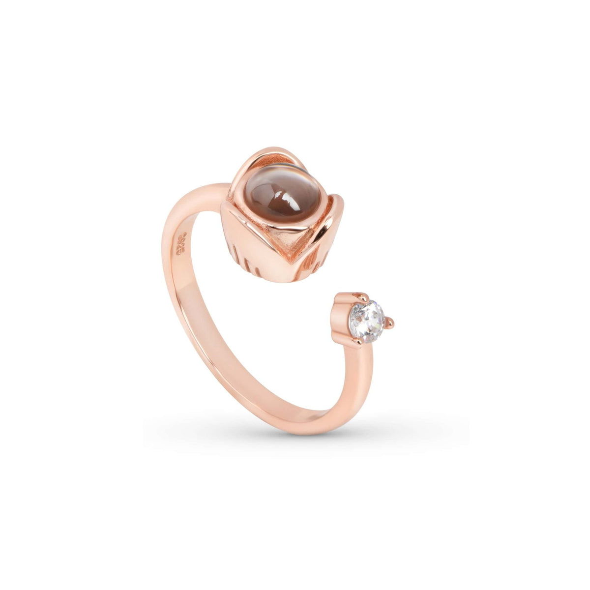 Bague photo personnalisée or rose à projection, taille ajustable
