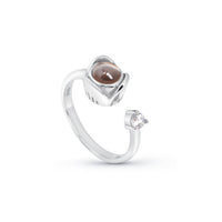Bague photo personnalisée argentée à projection, pierre ronde et anneau ouvert ajustable