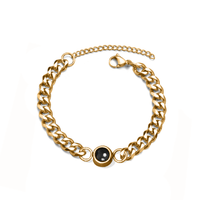 Bracelet homme chaîne cubaine dorée à projection photo, cadeau personnalisé pour homme