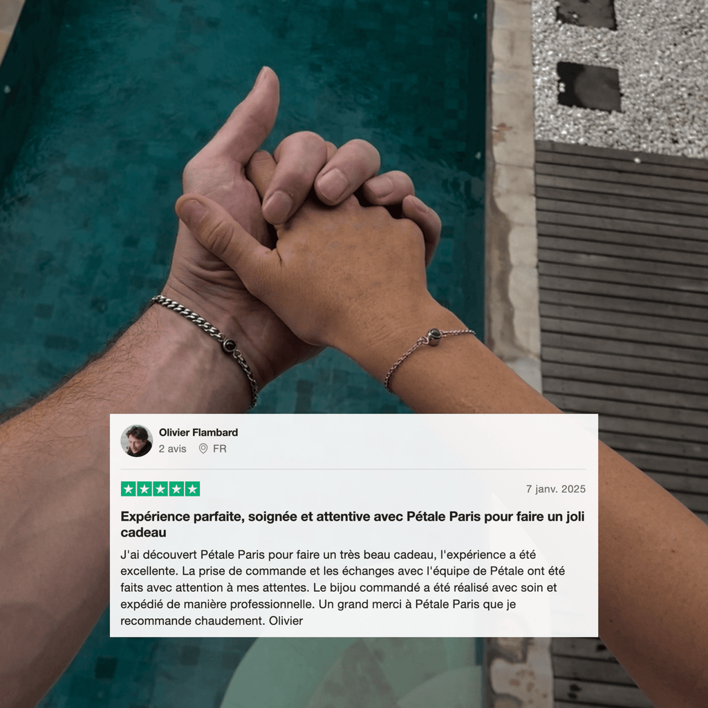 Couple main dans la main, bracelet homme photo personnalisé et avis client Trustpilot