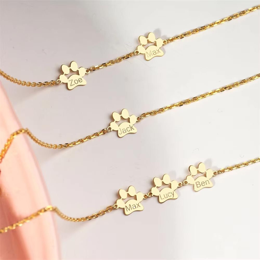 Bracelet patte chien doré 1 2 3 pattes gravées - bijou personnalisé multi animaux Petale Paris