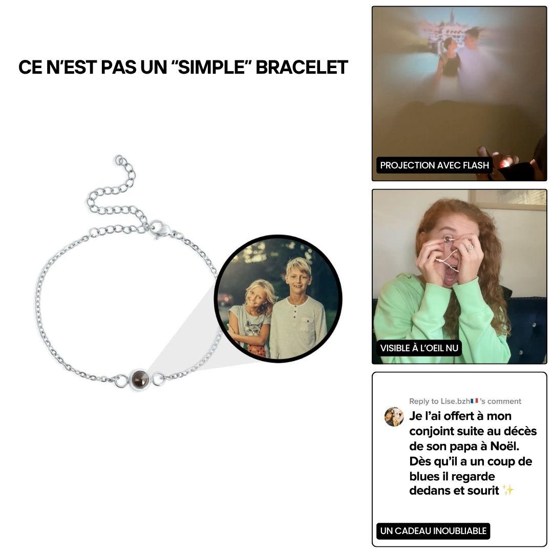 Bracelet projection photo personnalisé Petale Paris - bijou cadeau unique avec photo cachée