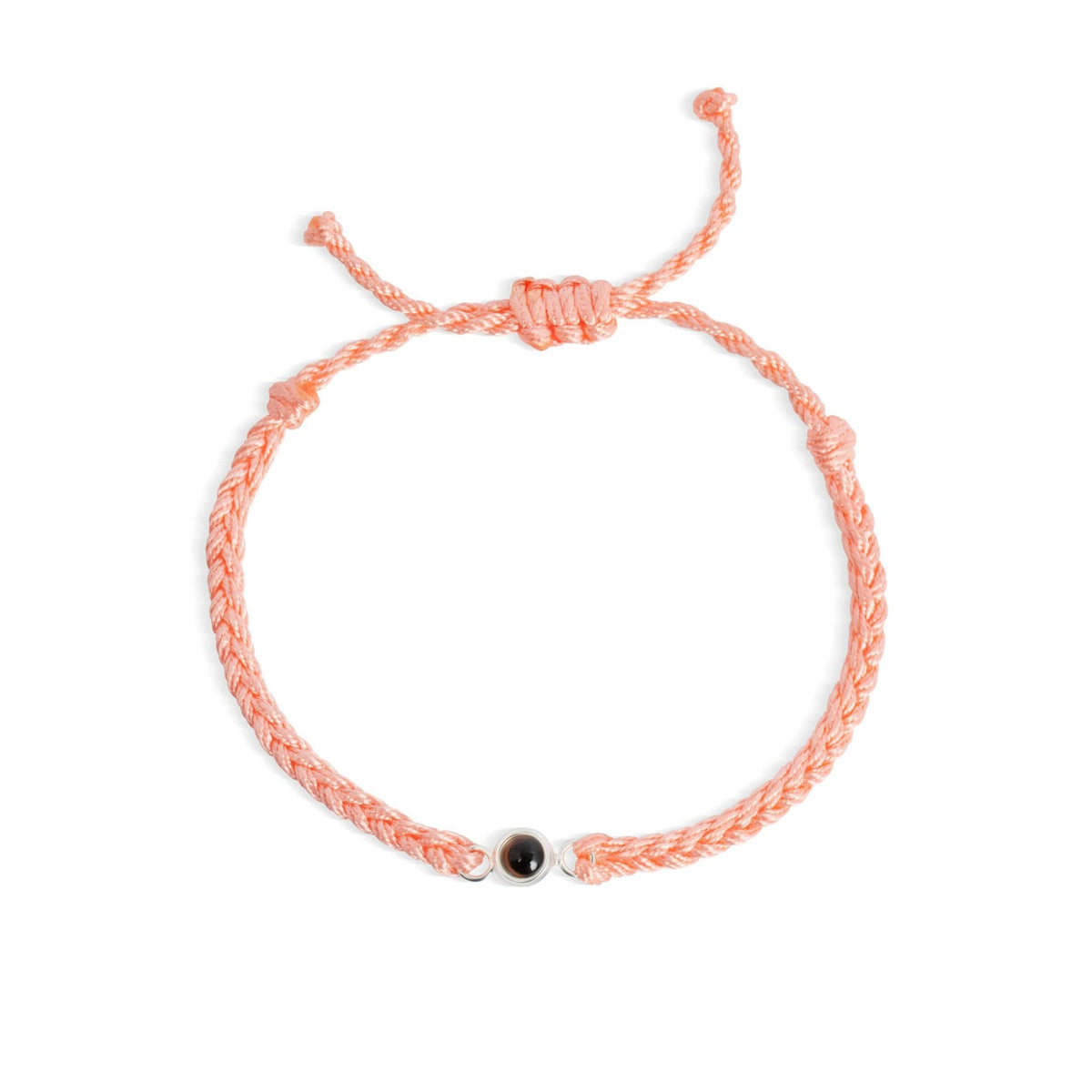 Bracelet tressé rose saumon avec pierre à projection photo personnalisée