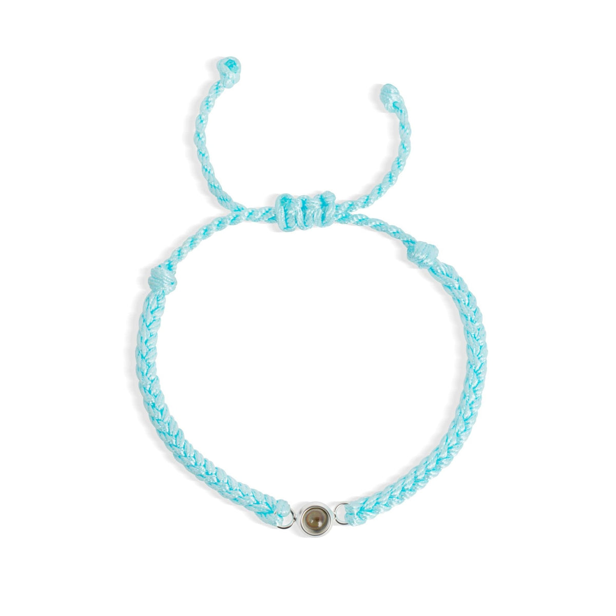 Bracelet tressé bleu ciel avec pierre à projection photo personnalisée