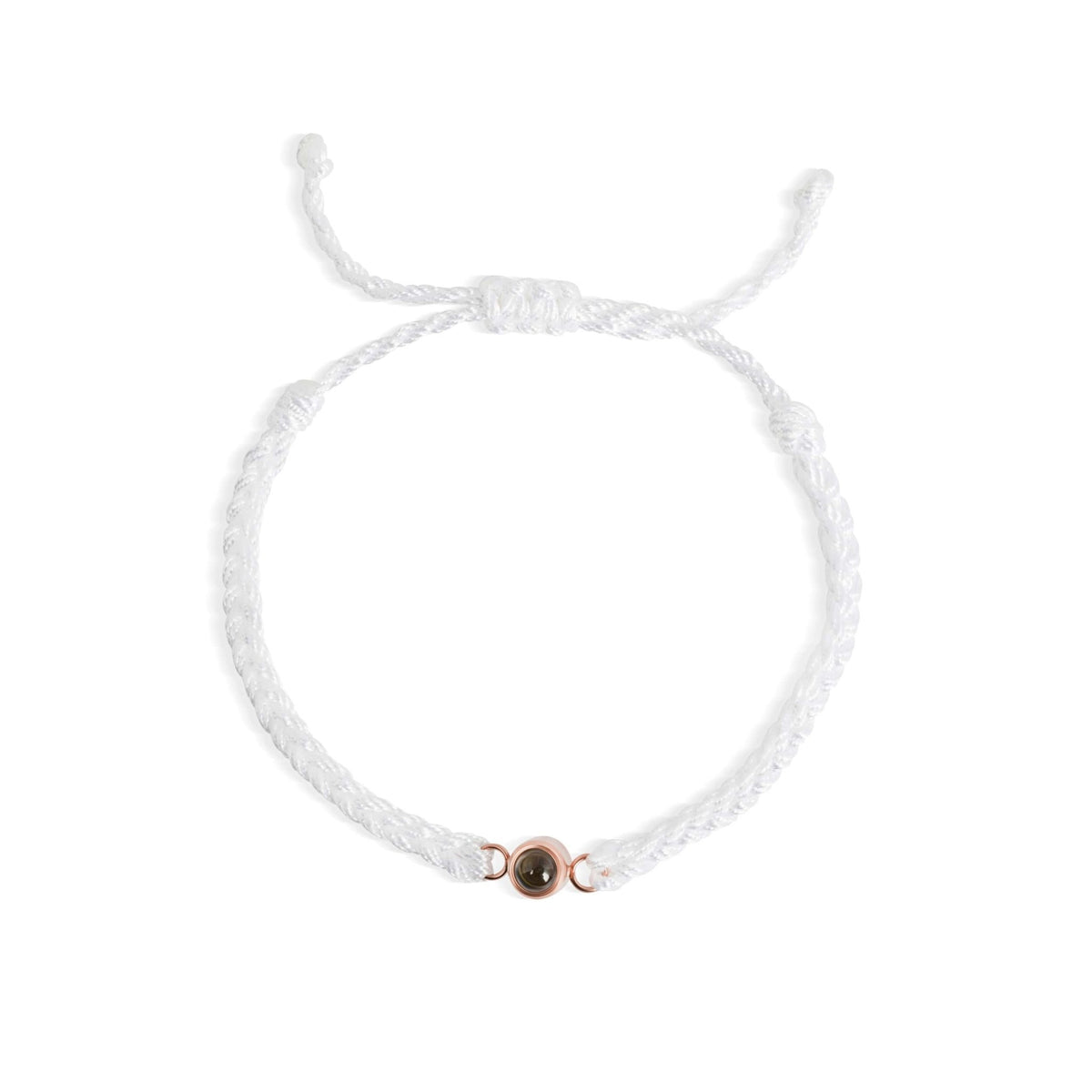 Bracelet tressé blanc à projection photo personnalisée, finition or rose