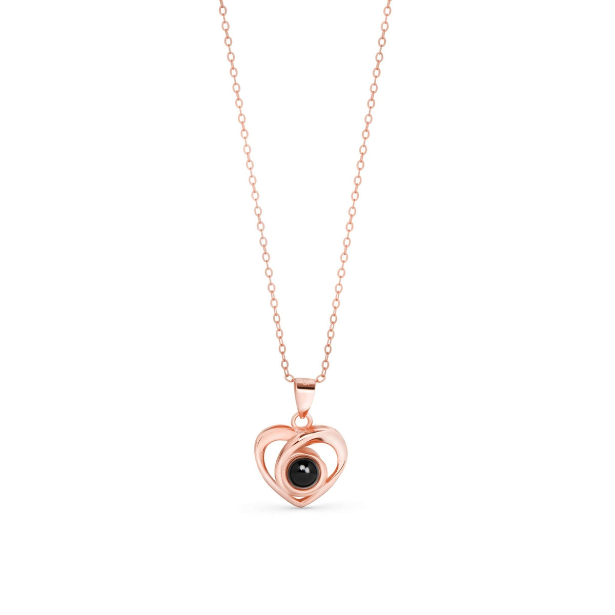 Pendentif cœur photo à projection personnalisé, finition or rose