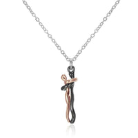 Pendentif couple enlacé or rose et noir, collier couple en acier inoxydable