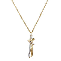 Pendentif couple enlacé argent et or sur chaîne dorée, collier câlin