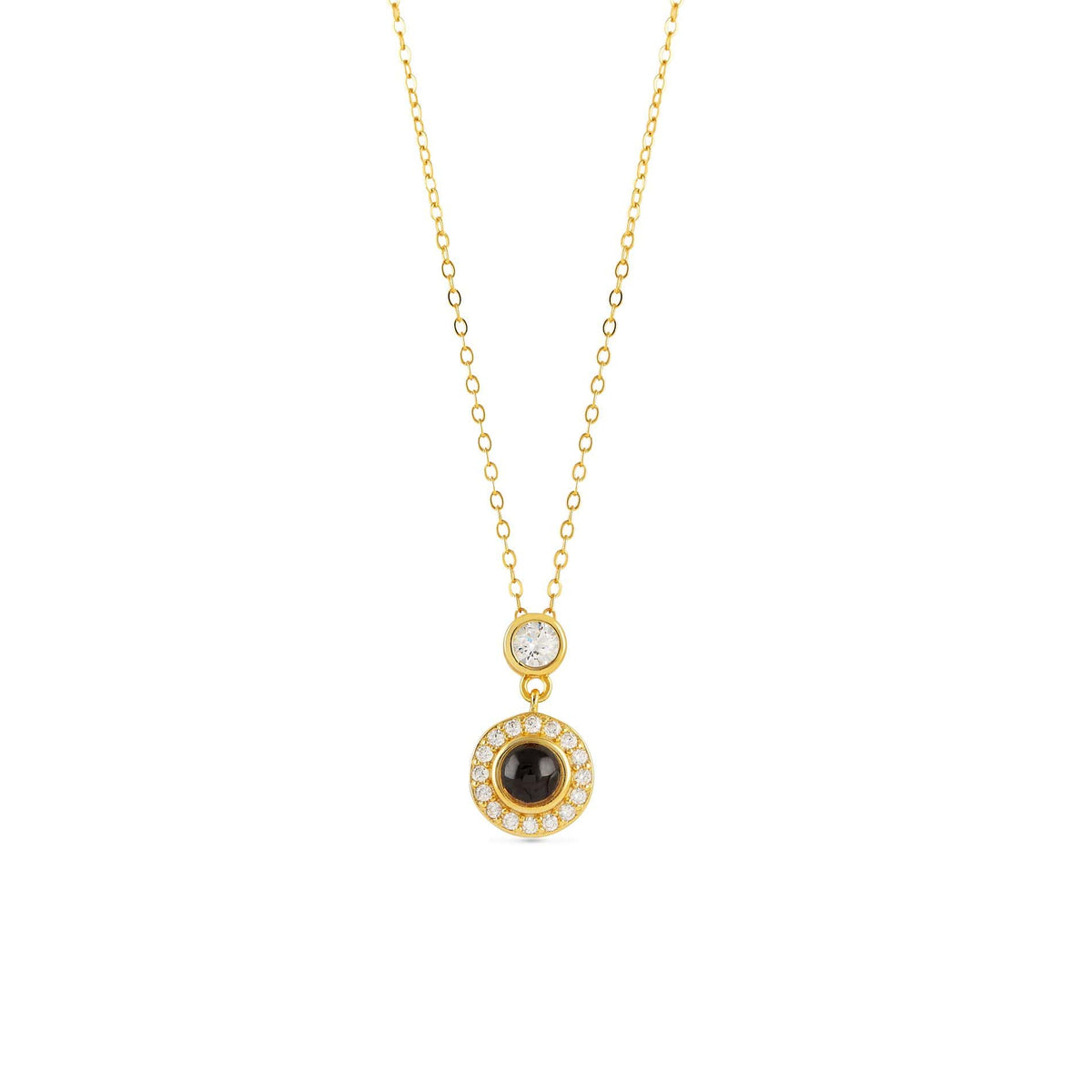 Pendentif photo Élégance Éternelle doré, médaillon à projection entouré de strass
