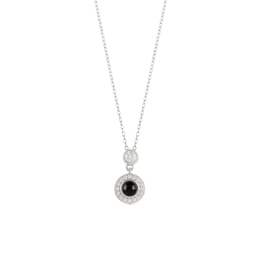 Médaillon photo personnalisé entouré de strass argentés à projection, collier élégant