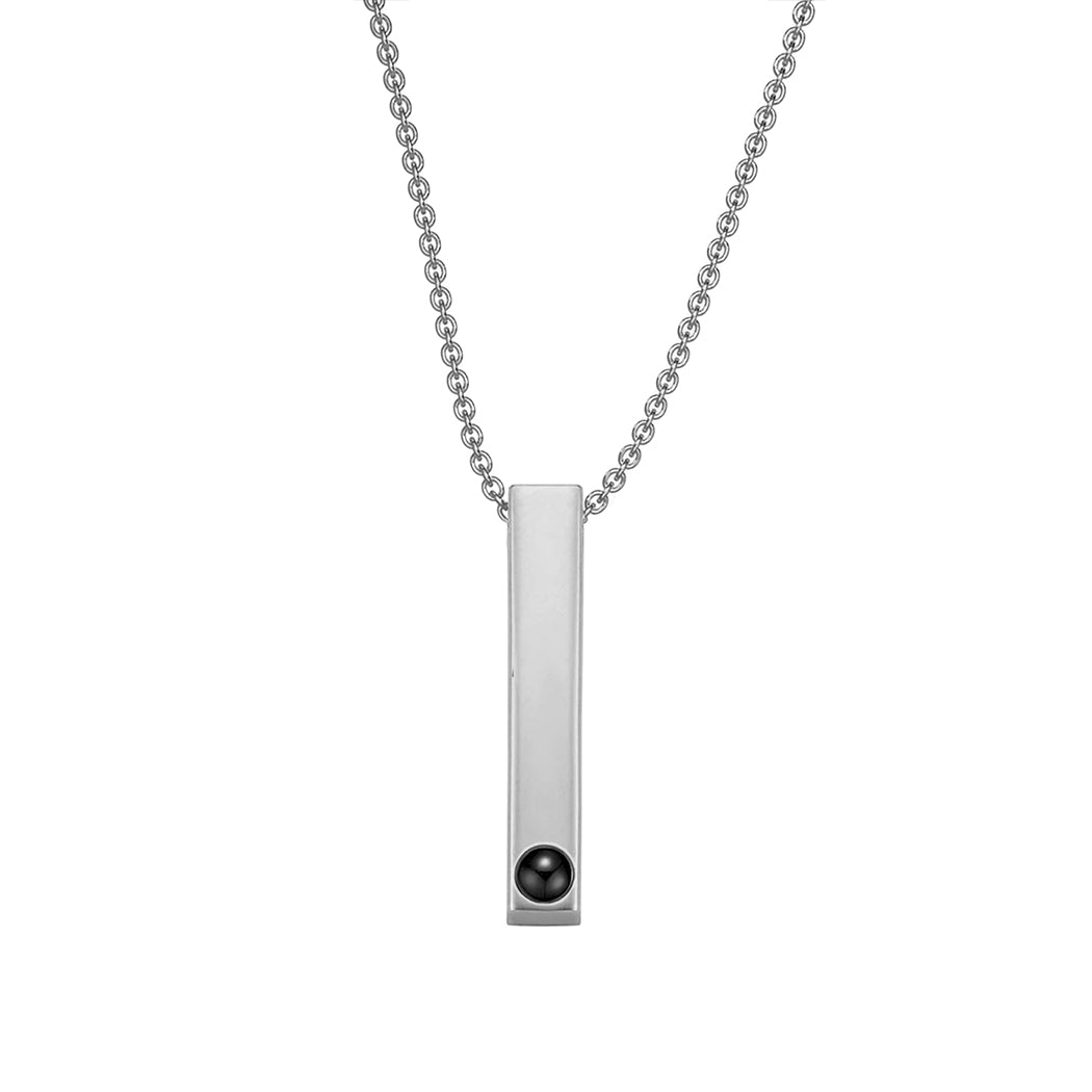 Pendentif photo pour homme barre argentée à projection, lentille intégrée