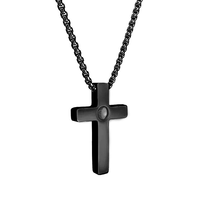 Collier photo personnalisé pour homme pendentif croix noire à projection, chaîne noire