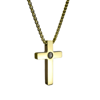 Pendentif photo pour homme croix pleine dorée à projection, chaîne maillons or