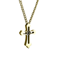 Pendentif photo pour homme croix percée dorée à projection, chaîne maillons or