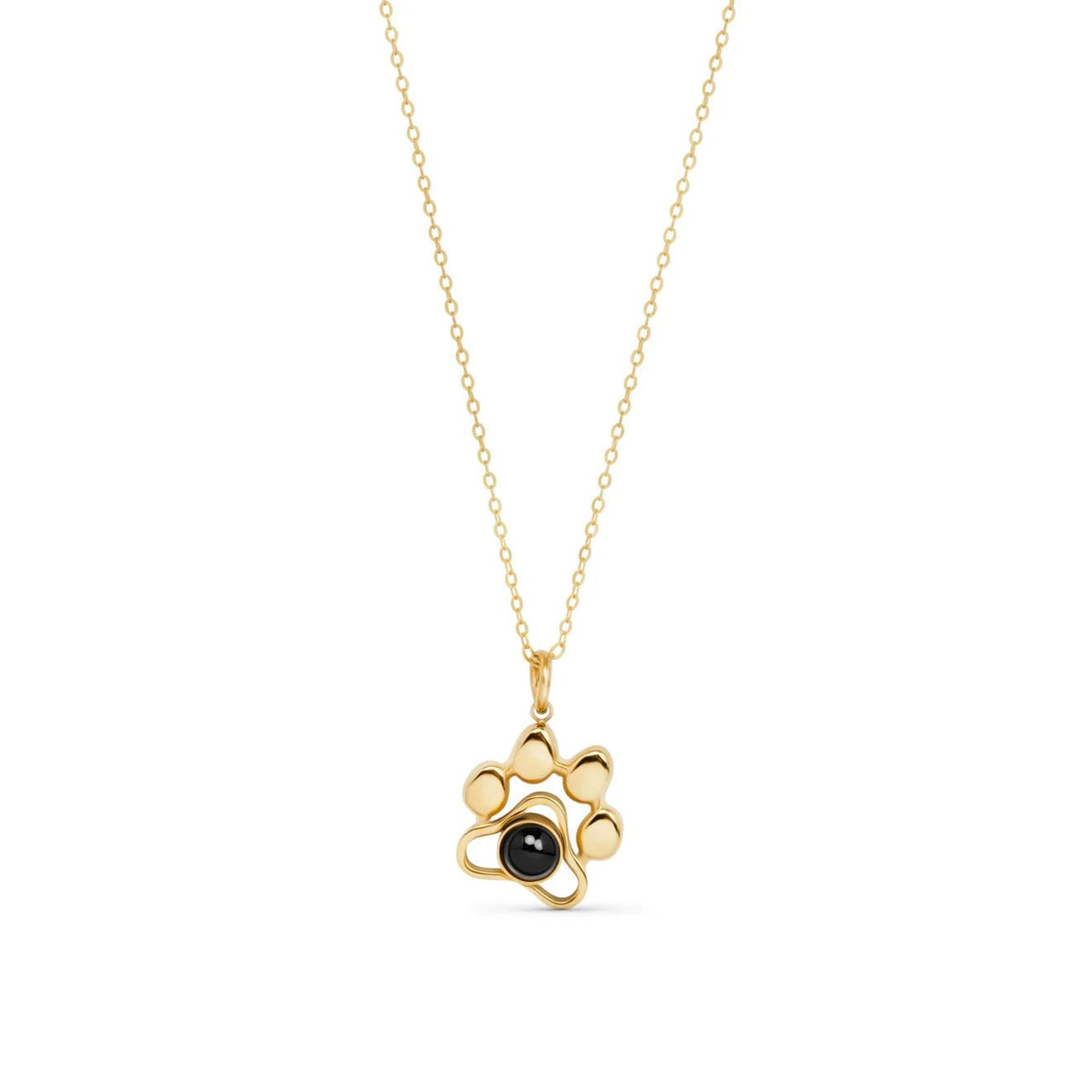 Pendentif patte chien projection photo doré fond blanc - bijou collier personnalisé chien Petale Paris