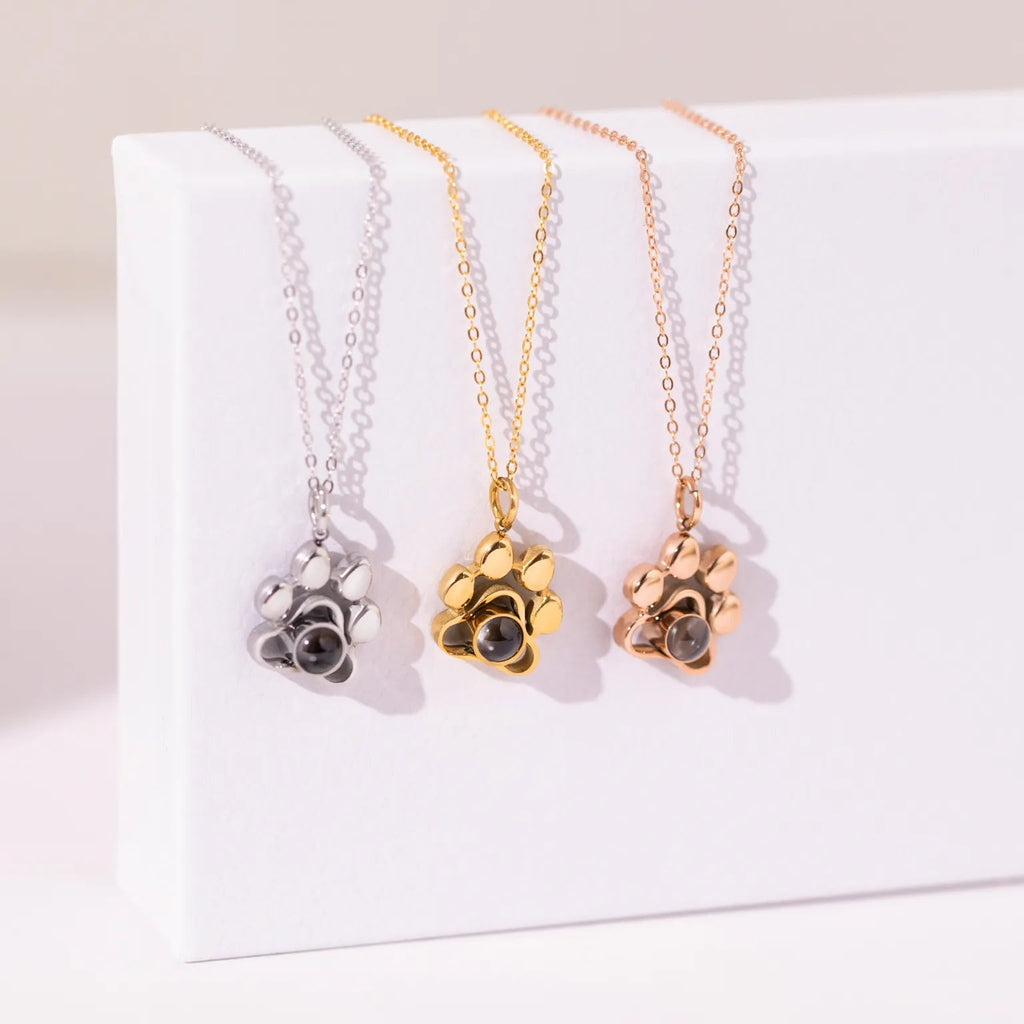 Pendentif patte chien projection photo 3 couleurs argent or rose - collection bijou personnalisé animal Petale Paris