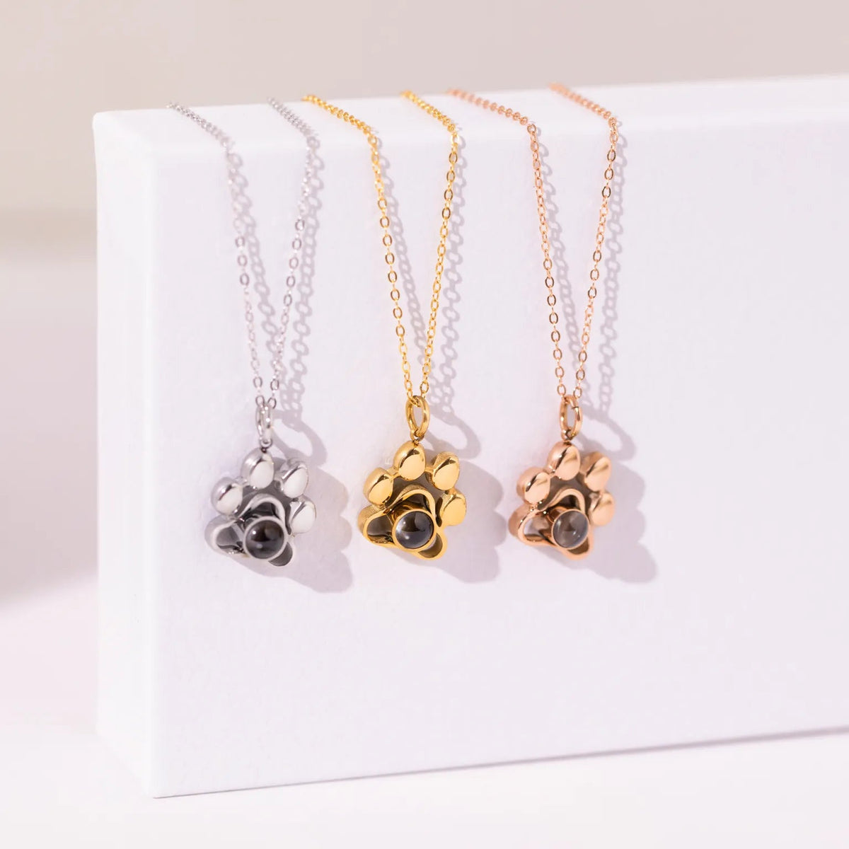 Pendentif patte chien projection photo 3 couleurs argent or rose - collection bijou personnalisé animal Petale Paris