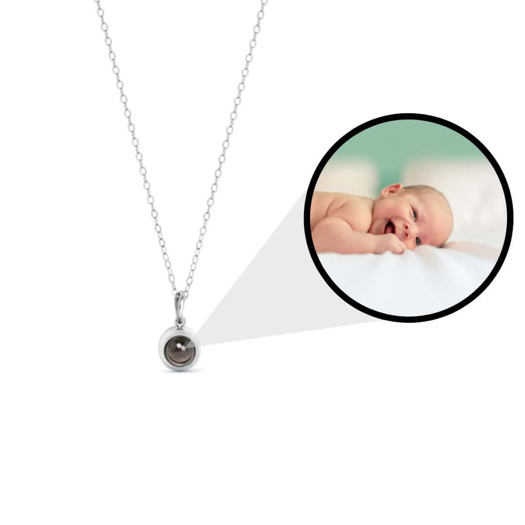 Pendentif argent projection photo bebe - collier personnalise souvenir unique cadeau Petale Paris