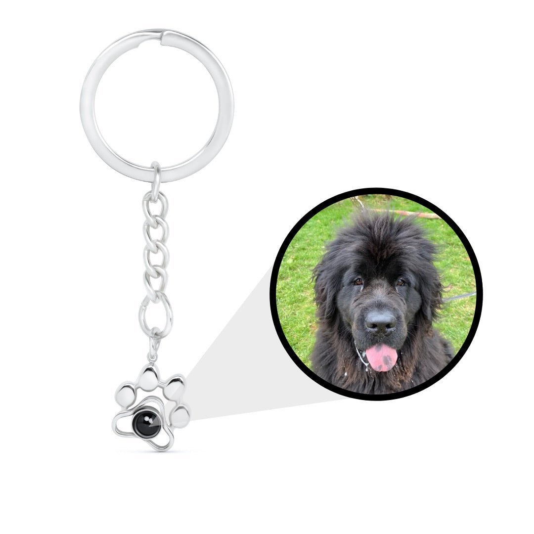 Porte-clé patte chien projection photo personnalisée - bijou animal avec photo cachée cadeau Petale Paris