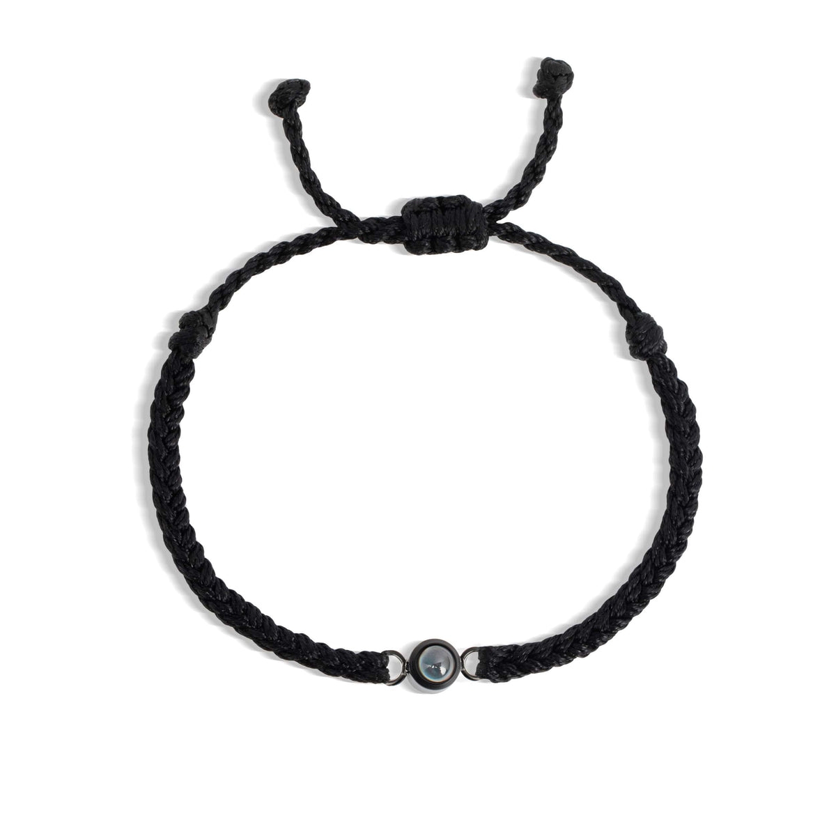 Bracelet tressé noir personnalisé avec pierre à projection photo, cordon ajustable